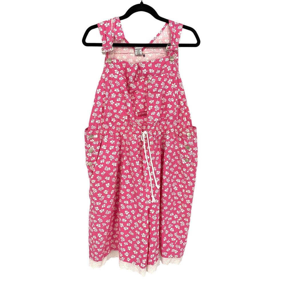 Vintage 90s Gitano Shortalls Womens XL Pink White Floral Print Drawstring Waist